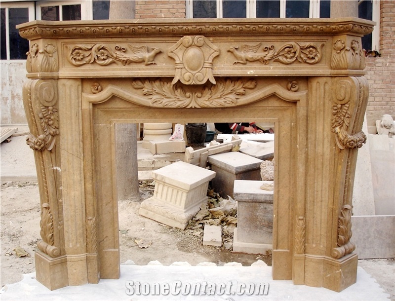 Simple Design Beige Crema Marfil Marble Fireplaces