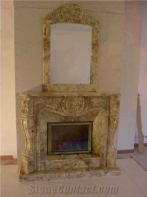 Simple Design Beige Crema Marfil Marble Fireplaces