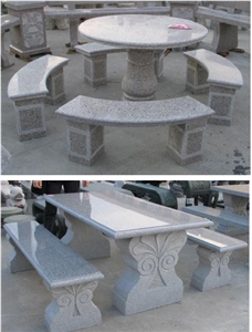 Stone Bench and Tables, Grey Granite Tables