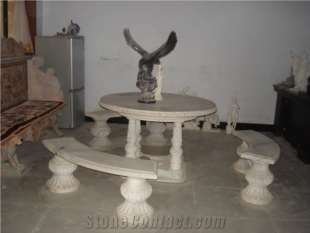 Stone Bench and Tables, Grey Granite Tables