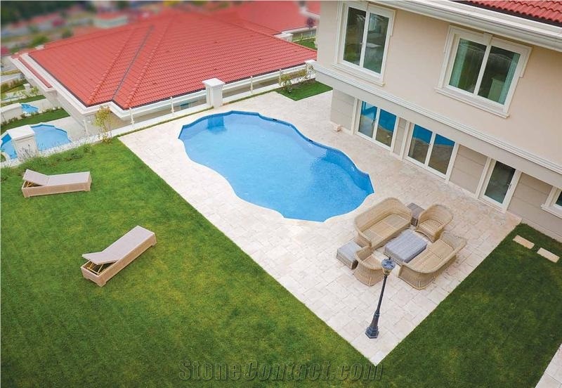 Unfilled Surface, Pillow Edge Travertine Pool Coping Pavement