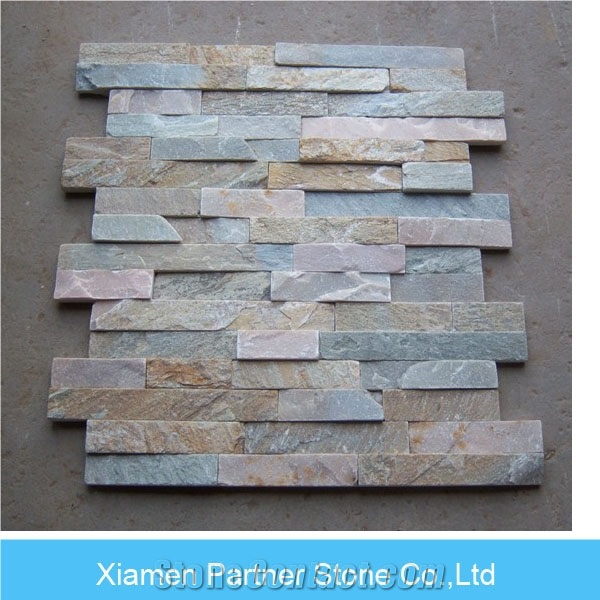 Yellow Wood Grain Type Z and S Shape Culture Stone, Yellow Slate Cultured Stone