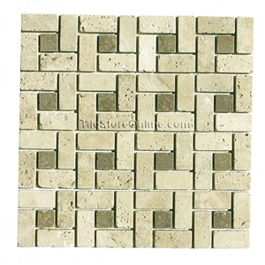 Tumbled Classic Travertine and Tumbled Noce Travertine Windmill Mosaic Pattern