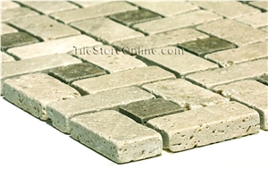 Tumbled Classic Travertine and Tumbled Noce Travertine Windmill Mosaic Pattern