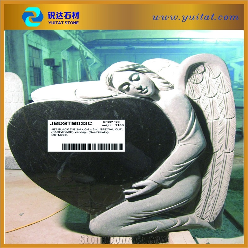 American Style Russian Style Angel Heart Design Tombstone, Shanxi Black Granite Monument & Tombstone