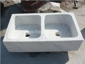 Solid White Carrara Marble Kitchen Farm Sink