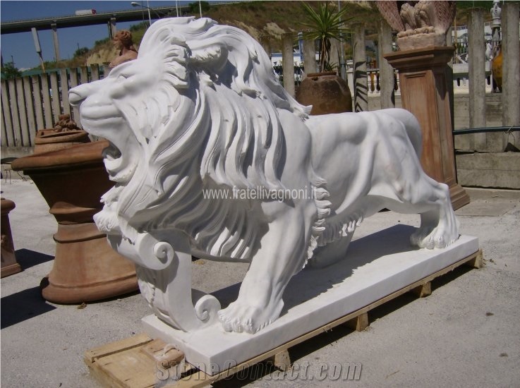 White Marble Carved Lion Sculpture