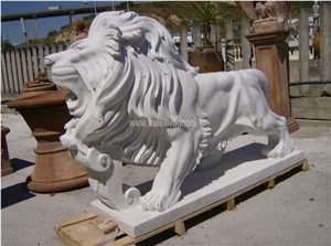 White Marble Carved Lion Sculpture