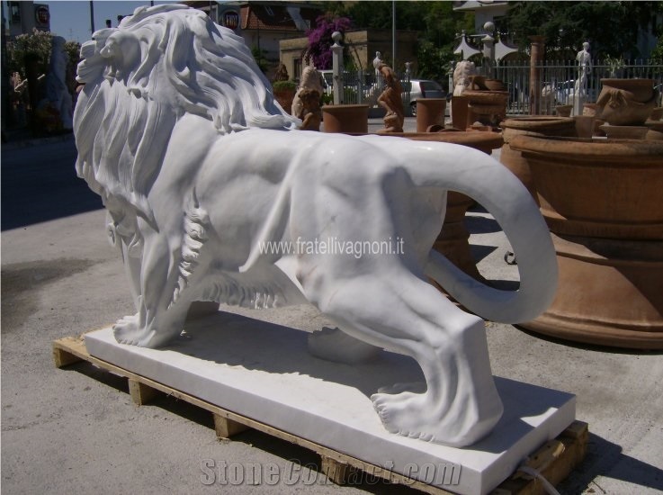 White Marble Carved Lion Sculpture