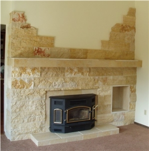 Splitface Sandstone Fireplace Design, Yellow Sandstone Fireplace Design