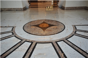 Granite Inlayed Waterjet Floor Medallion, Ivory Cream White Granite Floor Medallions
