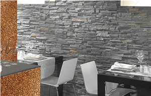 Dune Nero Slate Stacked Wall Cladding, Black Slate Wall Cladding