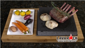Large Lava Rock with Ceramic Side Dish, Lava Rock Basalt Block, Grigio Anciano Grey Basalt Kitchen Accessories