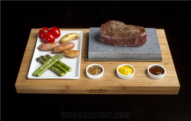 Large Lava Rock with Ceramic Side Dish, Lava Rock Basalt Block, Grigio Anciano Grey Basalt Kitchen Accessories