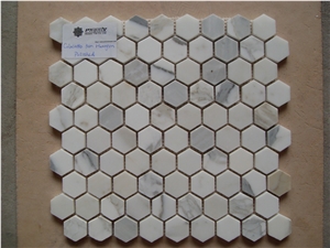 Calacatta 30mm Hexagon Polished, Italian Calacatta Latest Design-White Marble Mosaic