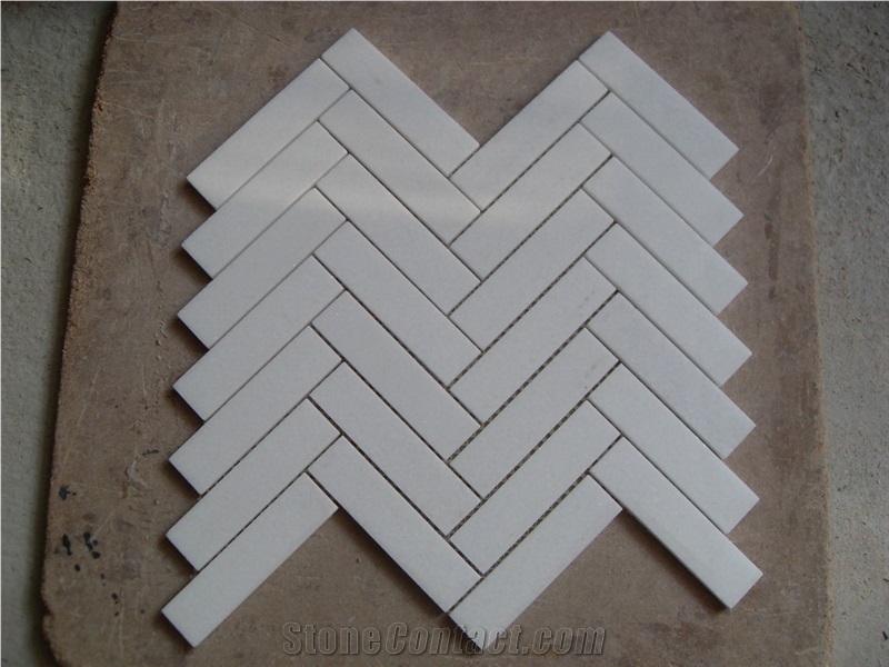 Thassos Mosaic 25*100mm Herringbone Polished