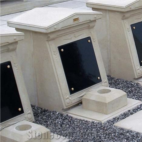 Below Ground Burial Vaults, Beige Sandstone Slant Grave