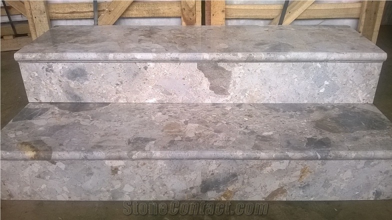 Stairs, Polished Step, Riser, Tiles, Multicolor Marble