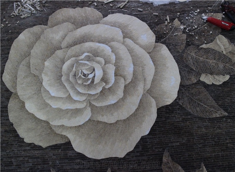 Marble Painting Flower Medallion Art Works