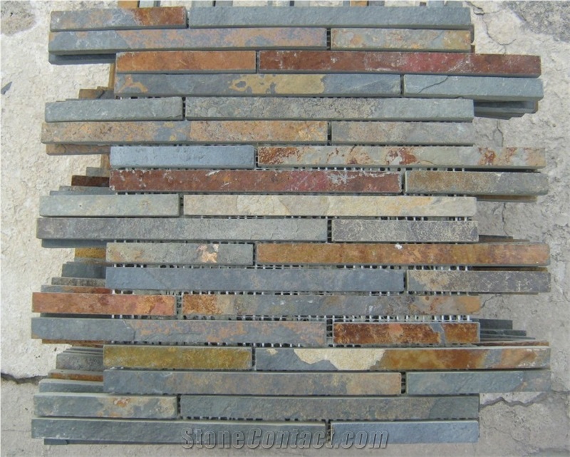 Yellow Slate Linear Strips Mosaic