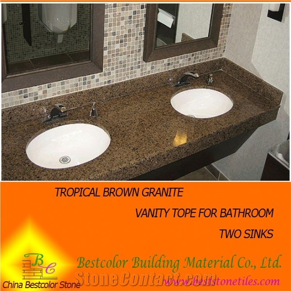 37w X 22d in Tropical Brown Granite Double Sink Vanity Top