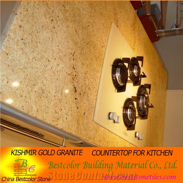 Custom Designed Kashmir Gold Granite Cooktop, Kashimir Gold Yellow Granite Kitchen Countertops