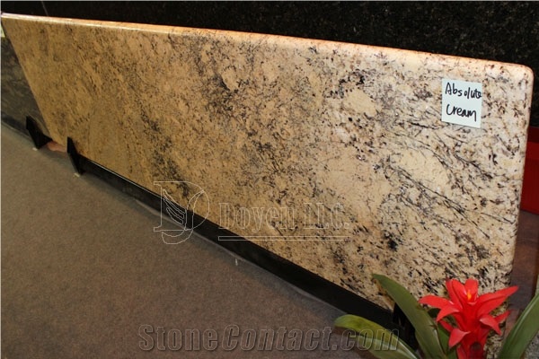 Brazil Absolute Cream Beige & Golden Granite Kitchen Prefab Countertops with Fbn Edge