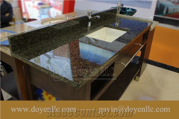 Brazil Verde Uba Tuba Granite Bathroom Vanity Tops Wt Rectangular Ceramic Sink & Strong Packing