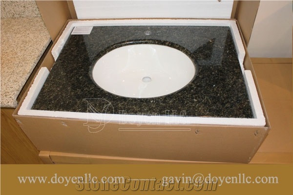 Brazil Verde Uba Tuba Granite Bathroom Vanity Tops Wt Rectangular Ceramic Sink & Strong Packing