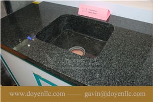 China Beida Black Bathroom Granite Vanity Top and Rectangular Vessel Sink Preattached