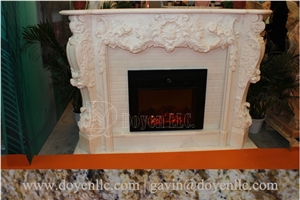 Crema Marfil Marble Handmade Caved Fireplace European & North American Styles Crema Marfil Marble Handmade Caved Fireplace European & North American Styles