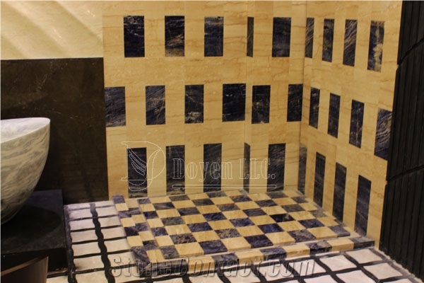 Crystal Oman & Diamon Blue Marble Bathroom Shower Tray & Walling Designs