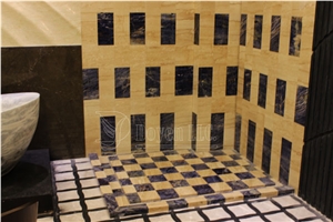 Crystal Oman & Diamon Blue Marble Bathroom Shower Tray & Walling Designs
