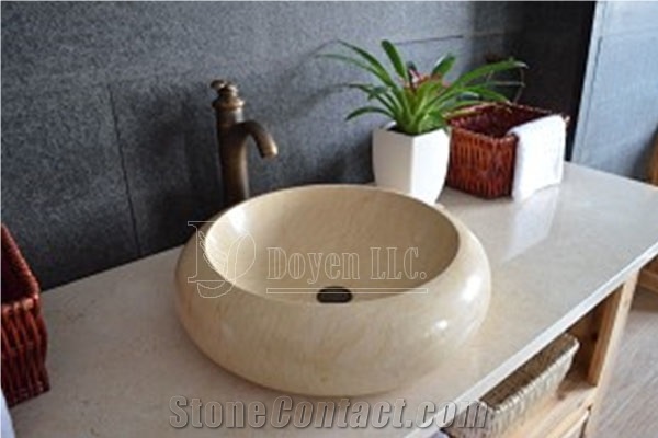 Galala Beige Marble Bathroom Round Sinks & Top Bowls 430x430x135