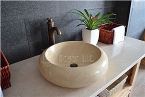 Galala Beige Marble Bathroom Round Sinks & Top Bowls 430x430x135