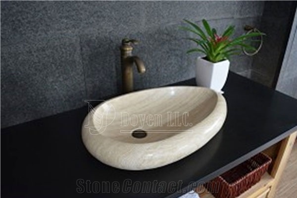 Ggalala Beige Marble Rectangular Vessel Basins 600x350x130