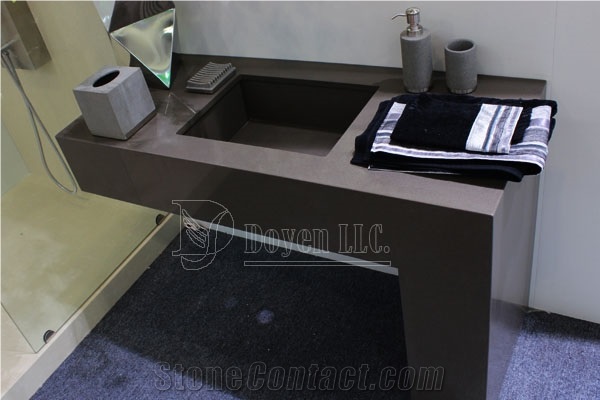 Grey Quartz Vanity Tops & Bathroom 4Pcs Accessories Suites, Dark Grey Quartzite Sinks & Basins