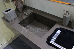 Grey Quartz Vanity Tops & Bathroom 4Pcs Accessories Suites, Dark Grey Quartzite Sinks & Basins