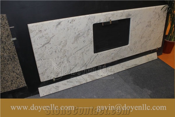 India Andromeda White Granite Bathroom Vanity Top & Cut-Out for Sinks