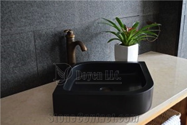 Mongolia Black Bathroom Irregular Basalt Basins 430x430x120