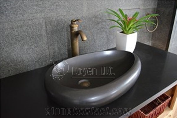 Mongolia Black Bathroom Irregular Basalt Basins 430x430x120