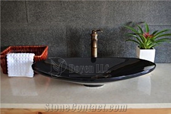 Mongolia Black Bathroom Irregular Basalt Basins 430x430x120
