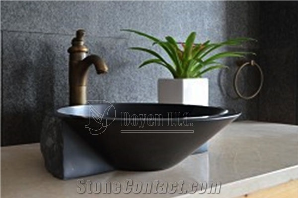 Mongolia Black Bathroom Irregular Basalt Basins 430x430x120