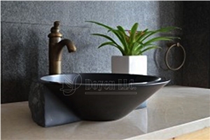 Mongolia Black Granite Bathroom Round Basins & Top Sinks 430x430x140, Mongolia Black Basalt Round Basins