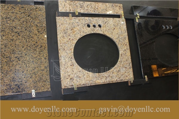 New Venetian Gold, Brazil Gold Yellow Granite Bathroom Vanity Top Wt Rectangular Vessel Sink Pre-Attached