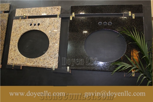 New Venetian Gold, Brazil Gold Yellow Granite Bathroom Vanity Top Wt Rectangular Vessel Sink Pre-Attached