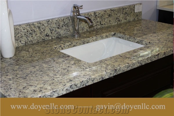 New Venetian Gold, Brazil Gold Yellow Granite Bathroom Vanity Top Wt Rectangular Vessel Sink Pre-Attached