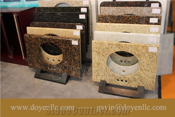 New Venetian Gold, Brazil Gold Yellow Granite Bathroom Vanity Top Wt Rectangular Vessel Sink Pre-Attached