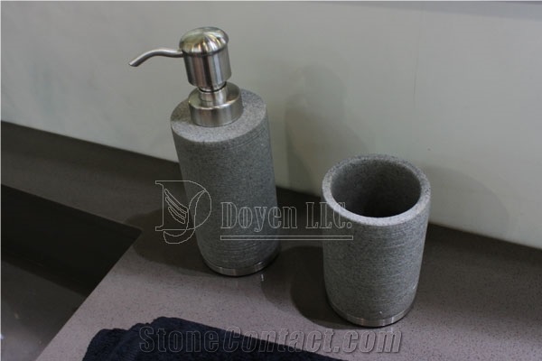 Pure Grey Quartzite Bathroom Accessories W/T Lotion & Tooth Brush Holder & Soap Dish & Tissue Box