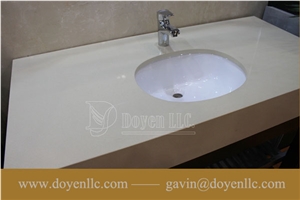 Pure White Quartz Bathroom Vanity Tops with Sink & Apron Attached, Pure Whit Quartz Bathroom Vanity Tops
